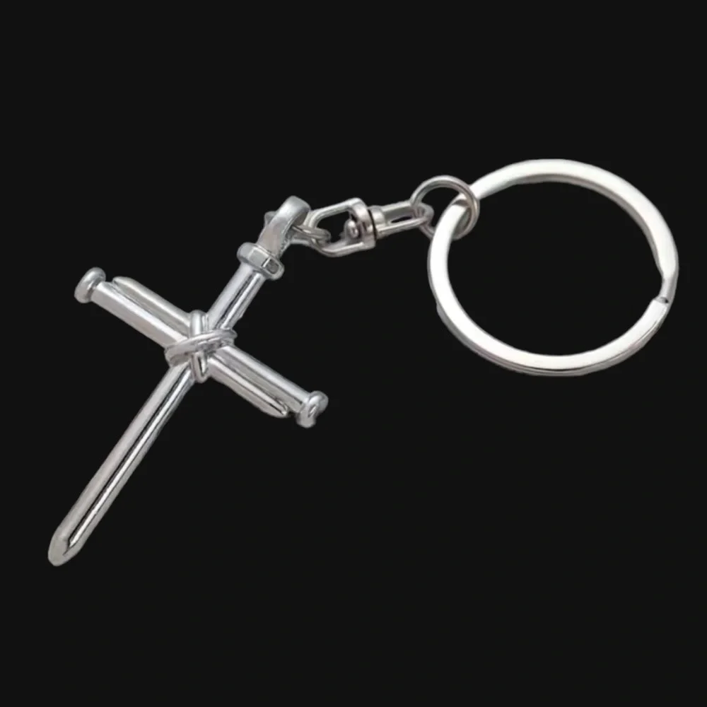 3 Nail Cross Keychain Religious Christian Key Ring Accessory Silver Unisex Gift
